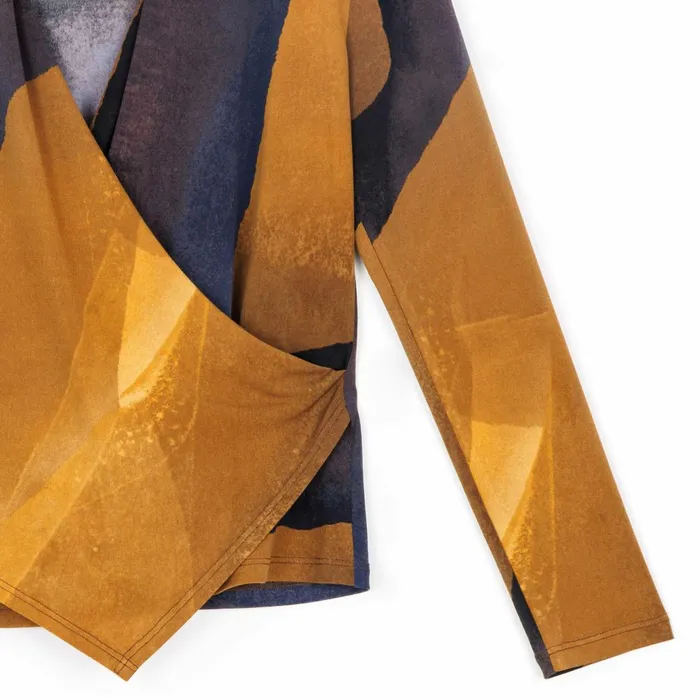 Long Sleeve Crossover Faux Wrap Top 8211 Tan Watercolor 8211 Final Sale Women Clara Sunwoo Tops Tunics