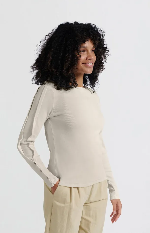 Longsleeve Ribbed Top With Button Details Off White Knit Women YAYA Tops