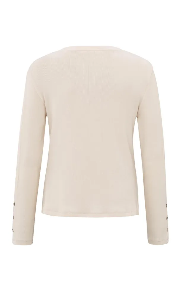 Longsleeve Ribbed Top With Button Details Off White Knit Women YAYA Tops Longsleeve Ribbed Top With Button Details Off White Knit Women YAYA Tops