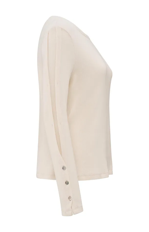 Longsleeve Ribbed Top With Button Details Off White Knit Women YAYA Tops Longsleeve Ribbed Top With Button Details Off White Knit Women YAYA Tops