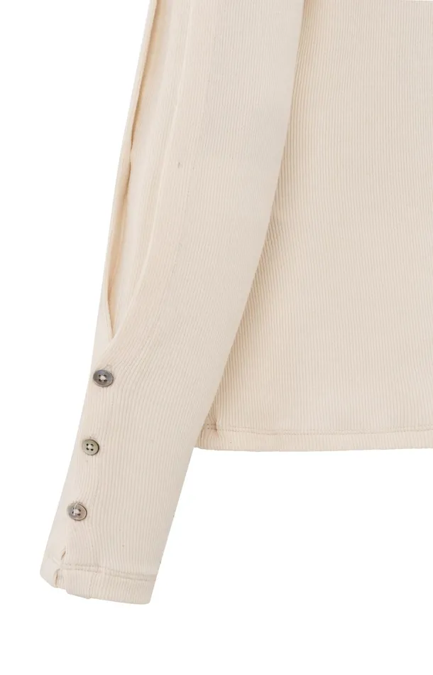 Longsleeve Ribbed Top With Button Details Off White Knit Women YAYA Tops Longsleeve Ribbed Top With Button Details Off White Knit Women YAYA Tops