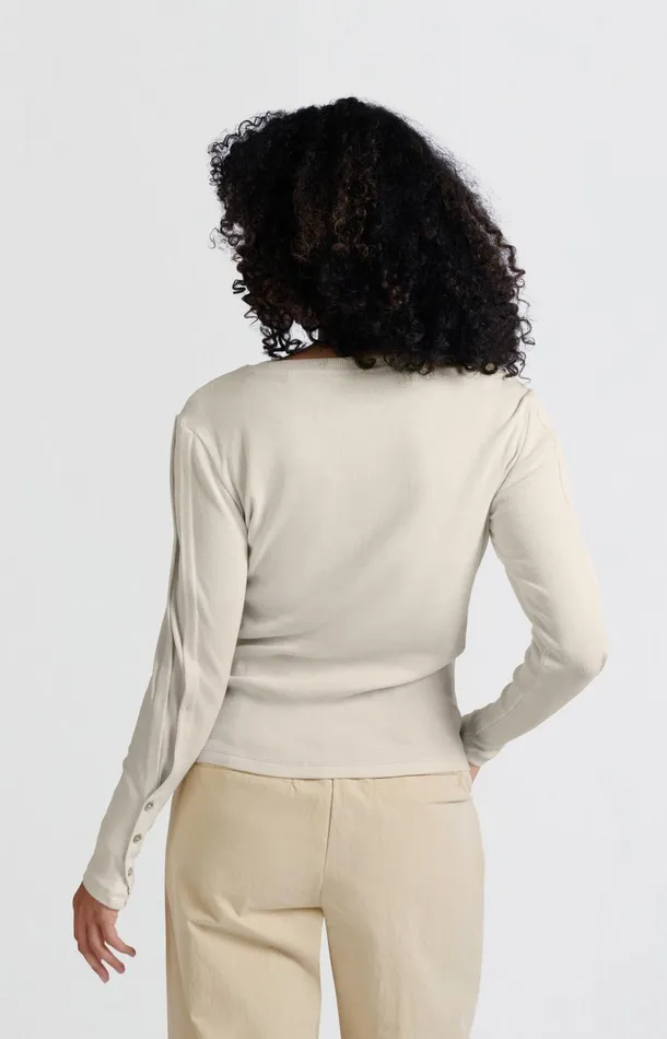 Longsleeve Ribbed Top With Button Details Off White Knit Women YAYA Tops Longsleeve Ribbed Top With Button Details Off White Knit Women YAYA Tops