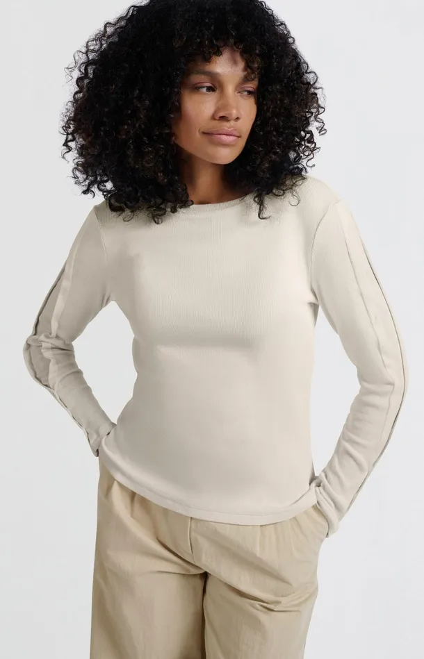 Longsleeve Ribbed Top With Button Details Off White Knit Women YAYA Tops Longsleeve Ribbed Top With Button Details Off White Knit Women YAYA Tops