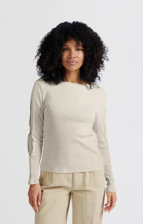 Longsleeve Ribbed Top With Button Details Off White Knit Women YAYA Tops Longsleeve Ribbed Top With Button Details Off White Knit Women YAYA Tops