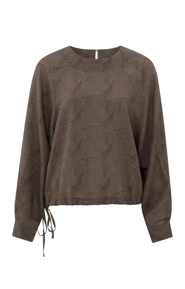 Longsleeve Top With Print And Drawcord Caribou Brown Dessin Women YAYA Tops Longsleeve Top With Print And Drawcord Caribou Brown Dessin Women YAYA Tops