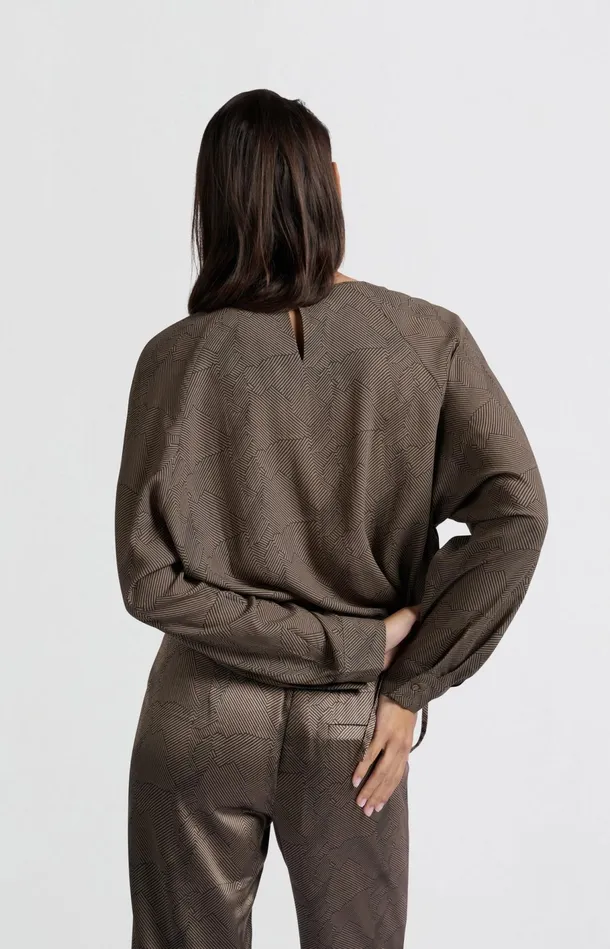 Longsleeve Top With Print And Drawcord Caribou Brown Dessin Women YAYA Tops Longsleeve Top With Print And Drawcord Caribou Brown Dessin Women YAYA Tops