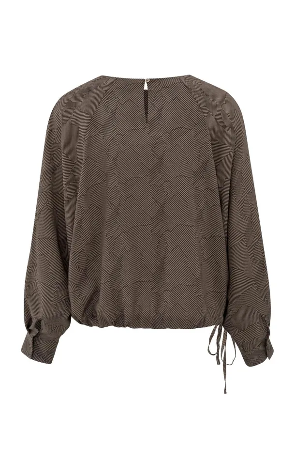 Longsleeve Top With Print And Drawcord Caribou Brown Dessin Women YAYA Tops Longsleeve Top With Print And Drawcord Caribou Brown Dessin Women YAYA Tops