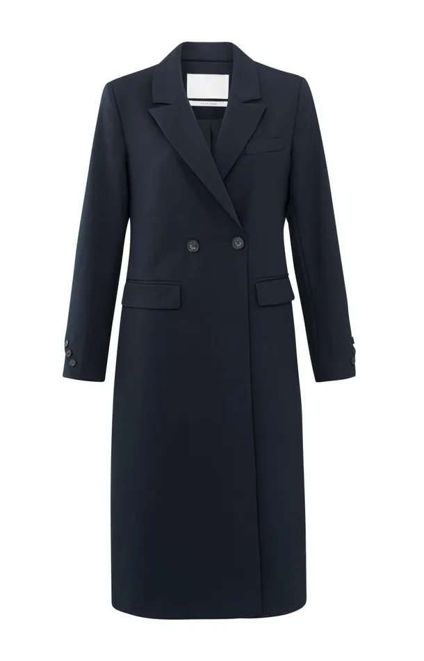 Long Woven Blazer Coat With Belt Outer Space Blue Women YAYA Blazers Long Woven Blazer Coat With Belt Outer Space Blue Women YAYA Blazers