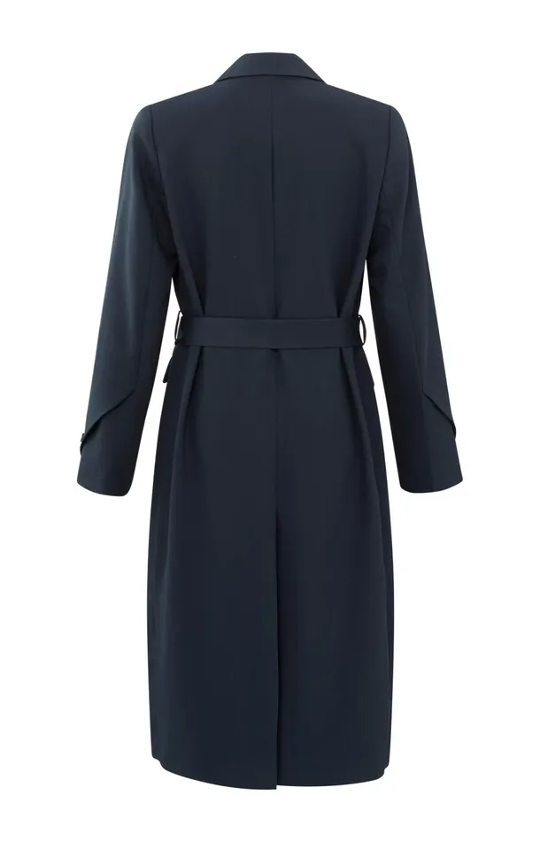 Long Woven Blazer Coat With Belt Outer Space Blue Women YAYA Blazers Long Woven Blazer Coat With Belt Outer Space Blue Women YAYA Blazers