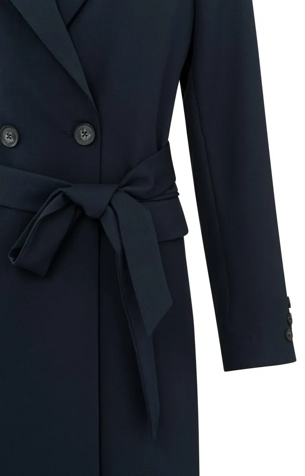 Long Woven Blazer Coat With Belt Outer Space Blue Women YAYA Blazers Long Woven Blazer Coat With Belt Outer Space Blue Women YAYA Blazers