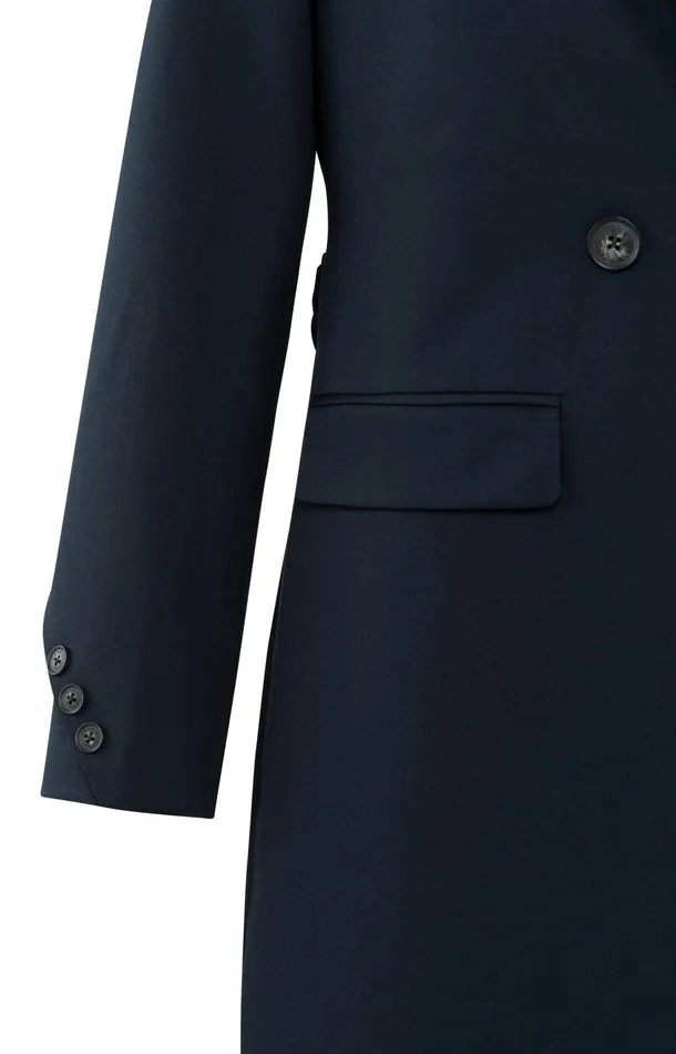 Long Woven Blazer Coat With Belt Outer Space Blue Women YAYA Blazers Long Woven Blazer Coat With Belt Outer Space Blue Women YAYA Blazers