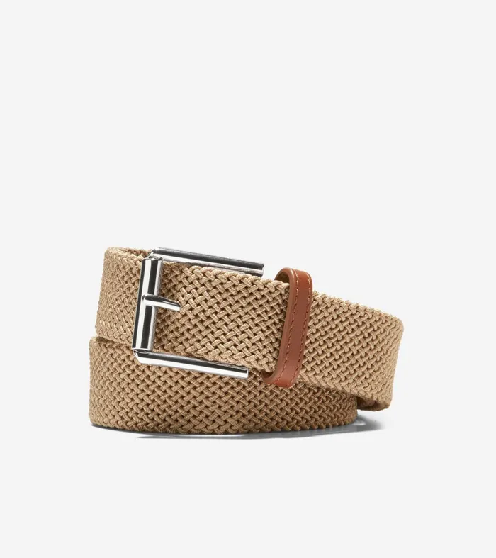 Men 35MM Tubular Stretch Cord Belt Khaki Cole Haan Belts