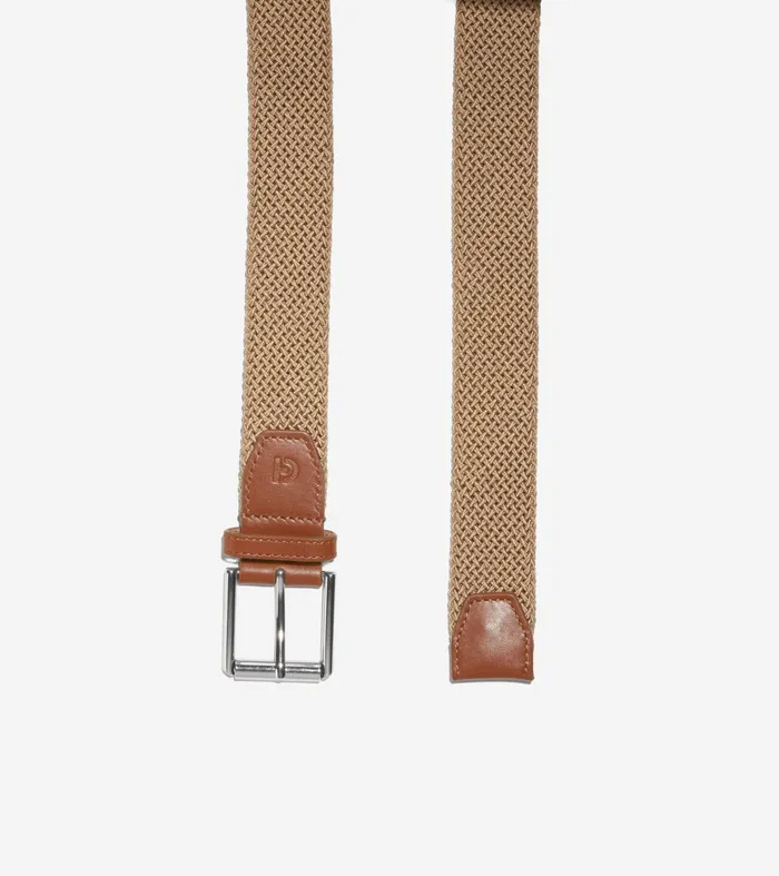 Men 35MM Tubular Stretch Cord Belt Khaki Cole Haan Belts