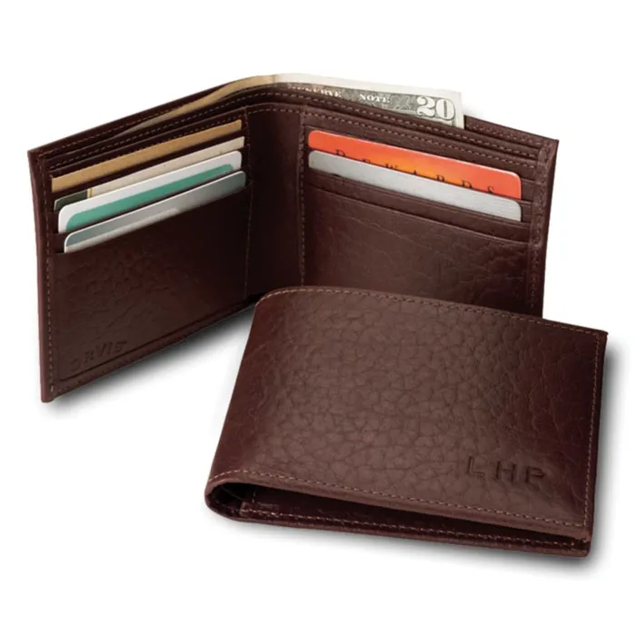 Men American Bison Thinfold Leather Wallet Brown Orvis Wallets
