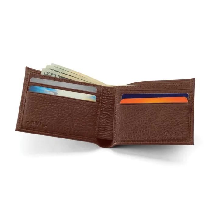 Men American Bison Thinfold Leather Wallet Brown Orvis Wallets