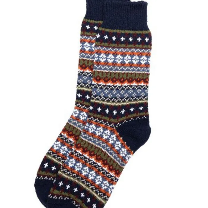 Men American Trench Cotton Fair Isle Socks Navy Orvis Socks