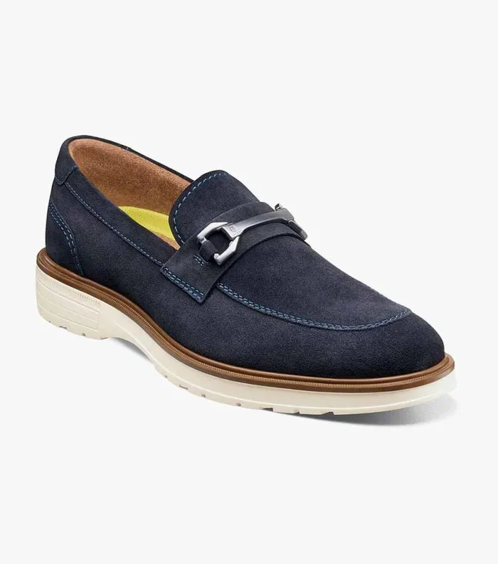 Men Astor Moc Toe Bit Loafer Navy Suede Florsheim Dress Shoes
