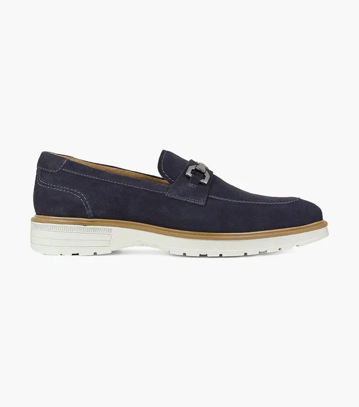 Men Astor Moc Toe Bit Loafer Navy Suede Florsheim Dress Shoes