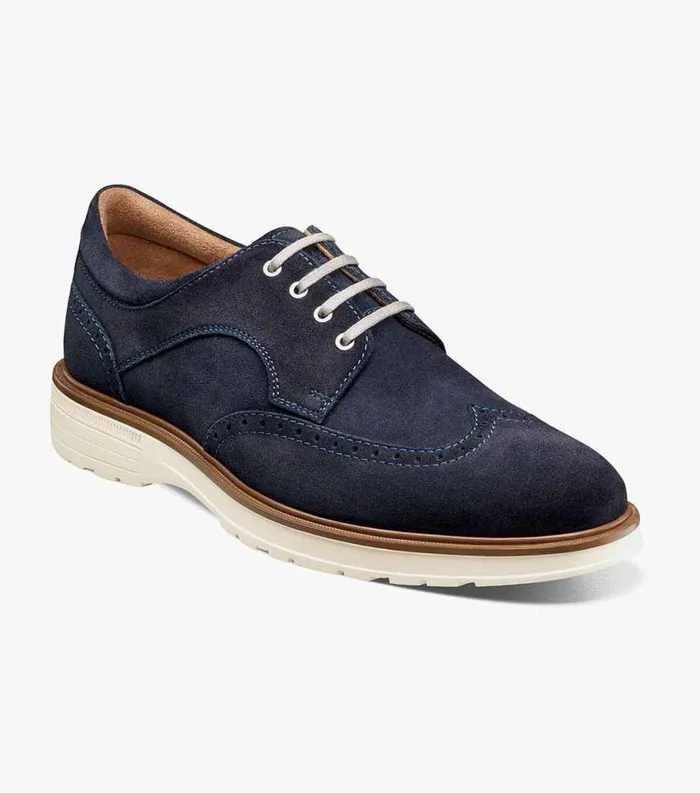 Men Astor Wingtip Oxford Navy Suede Florsheim Dress Shoes