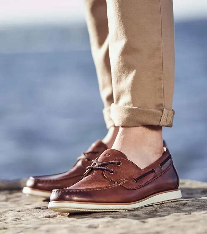 Men Atlantic Moc Toe Boat Shoe Chocolate Florsheim Casual Shoes