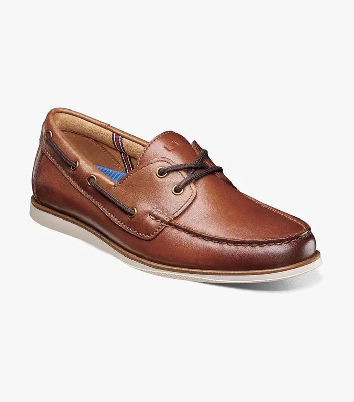 Men Atlantic Moc Toe Boat Shoe Cognac Florsheim Casual Shoes