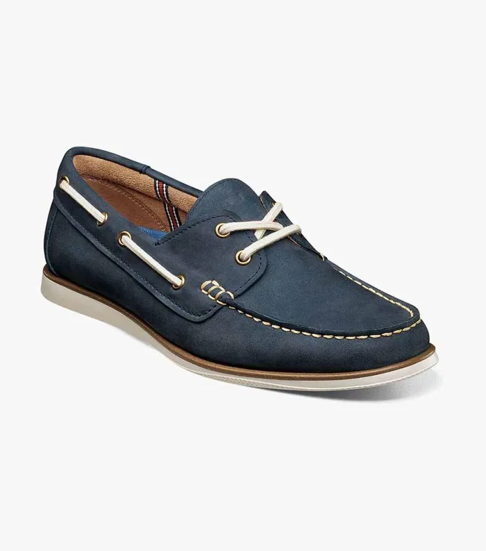 Men Atlantic Moc Toe Boat Shoe Navy Florsheim Casual Shoes