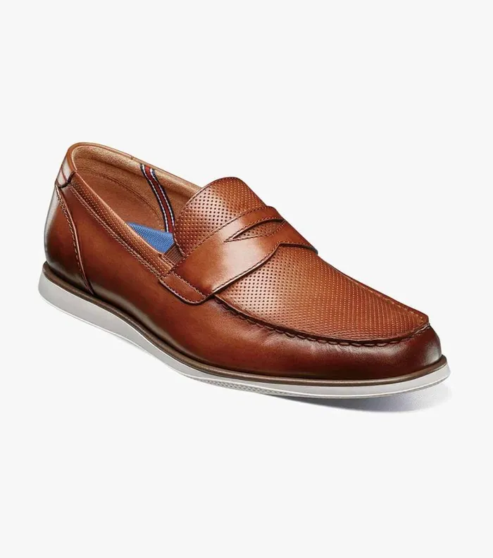 Men Atlantic Moc Toe Penny Loafer Cognac Florsheim Casual Shoes