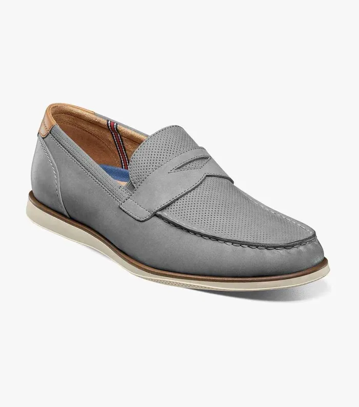 Men Atlantic Moc Toe Penny Loafer Gray Florsheim Casual Shoes