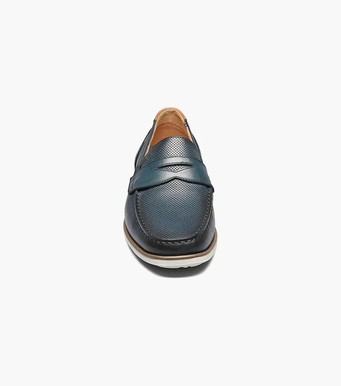 Men Atlantic Moc Toe Penny Loafer Navy Florsheim Casual Shoes