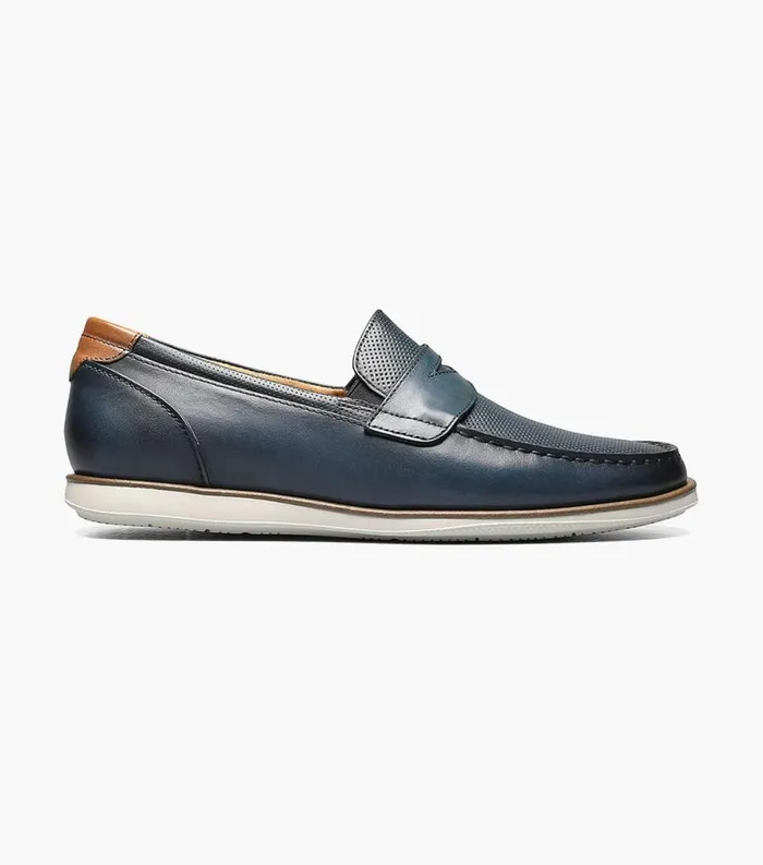 Men Atlantic Moc Toe Penny Loafer Navy Florsheim Casual Shoes