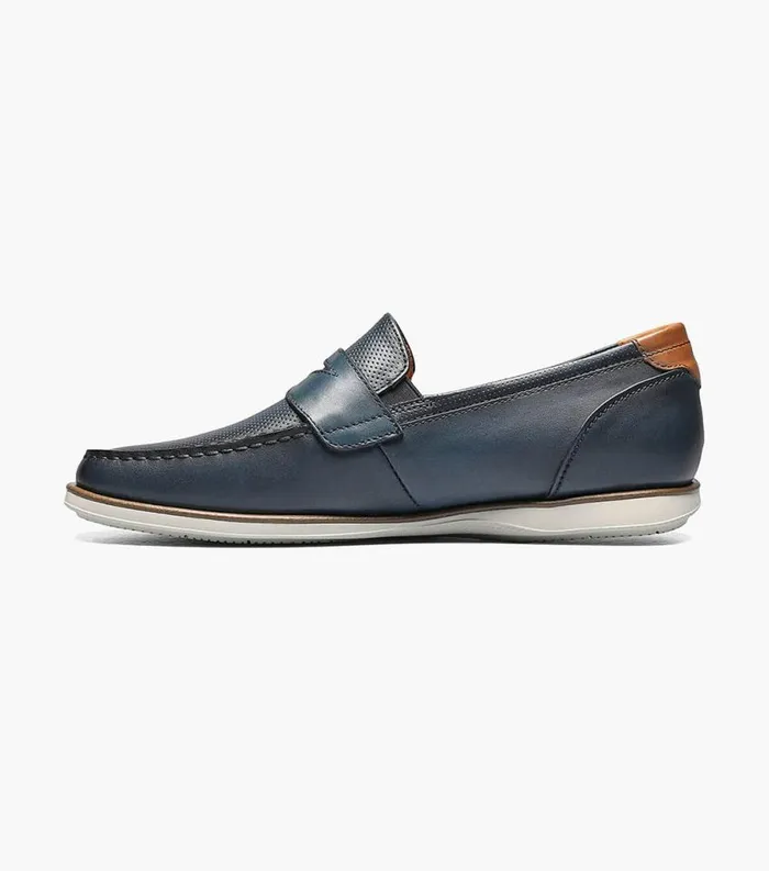 Men Atlantic Moc Toe Penny Loafer Navy Florsheim Casual Shoes