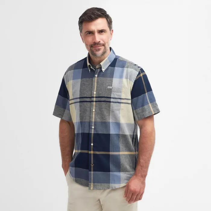 Men Barbourreg Douglas ShortSleeved Regular Fit Shirt River Blue Orvis Shirts