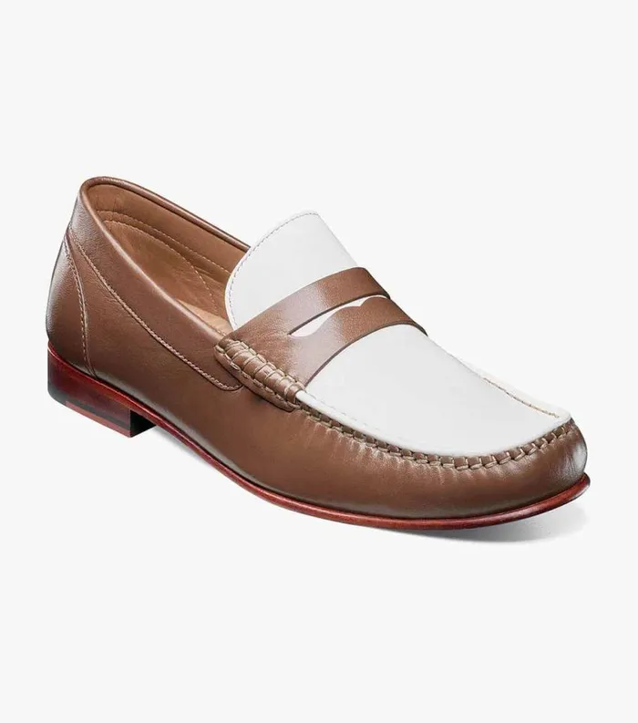 Men Beaufort Moc Toe Penny Loafer Cognac White Florsheim Dress Shoes