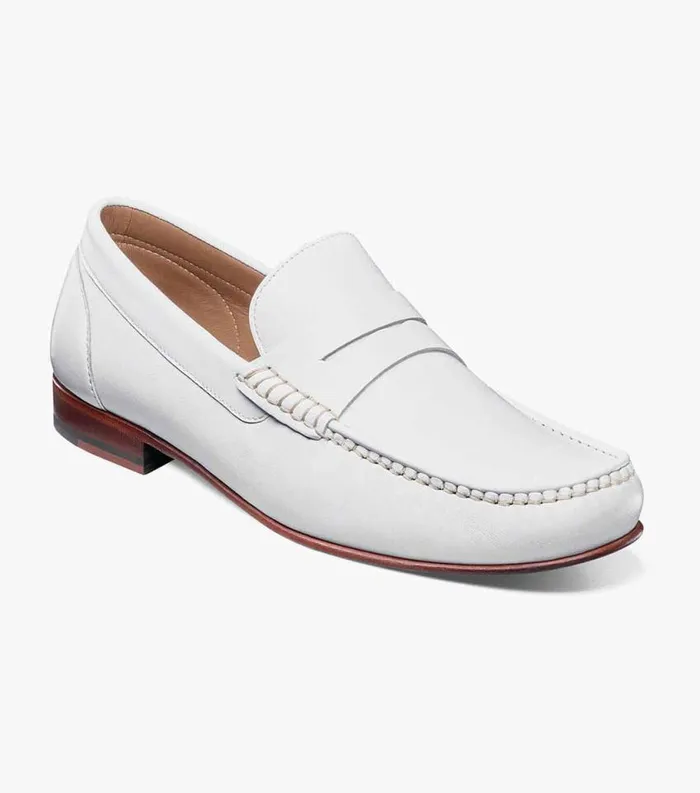 Men Beaufort Moc Toe Penny Loafer White Florsheim Dress Shoes