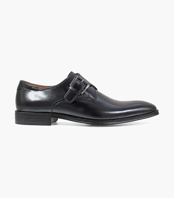 Men Belfast Plain Toe Monk Strap Black Florsheim Dress Shoes