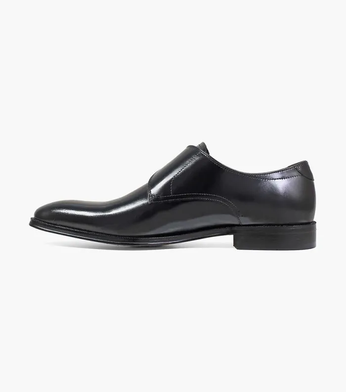 Men Belfast Plain Toe Monk Strap Black Florsheim Dress Shoes