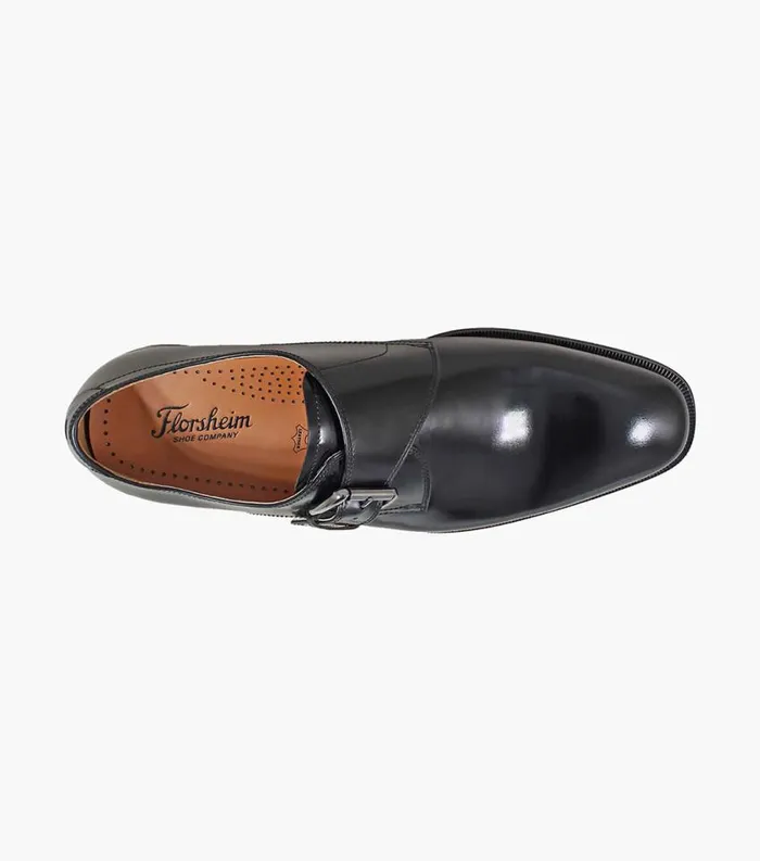 Men Belfast Plain Toe Monk Strap Black Florsheim Dress Shoes