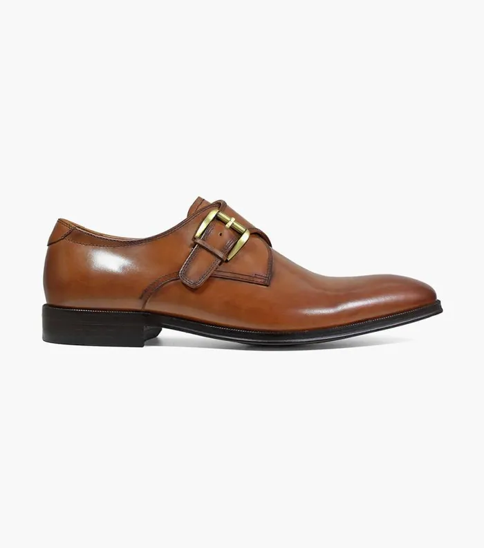Men Belfast Plain Toe Monk Strap Cognac Florsheim Dress Shoes