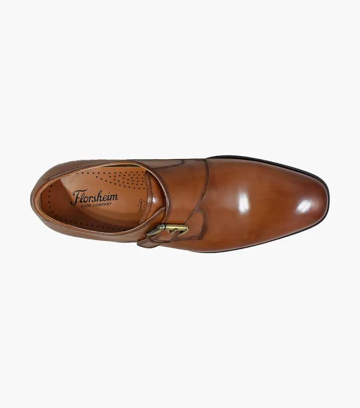 Men Belfast Plain Toe Monk Strap Cognac Florsheim Dress Shoes