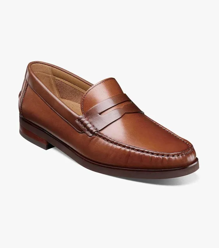 Men Berkley Flex Moc Toe Penny Loafer Cognac Multi Florsheim Dress Shoes
