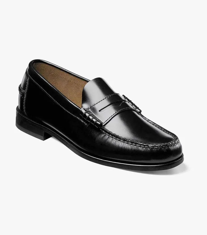 Men Berkley Moc Toe Penny Loafer Black Florsheim Dress Shoes