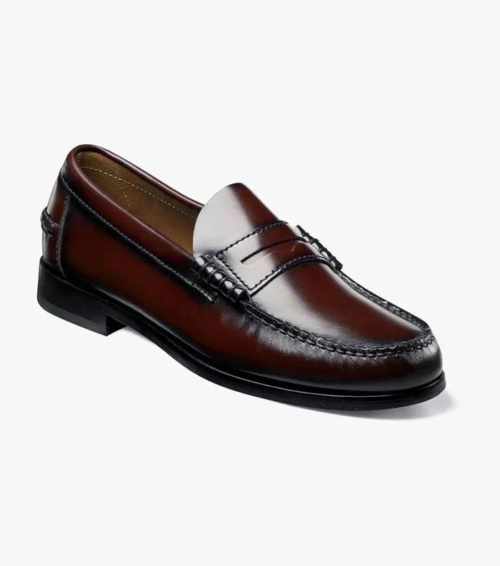 Men Berkley Moc Toe Penny Loafer Burgundy Florsheim Dress Shoes
