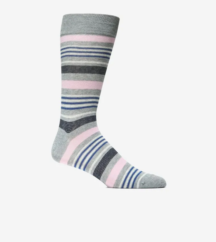 Men Birdseye Stripe Dress Crew Socks Medium Gray Heather Cole Haan Socks