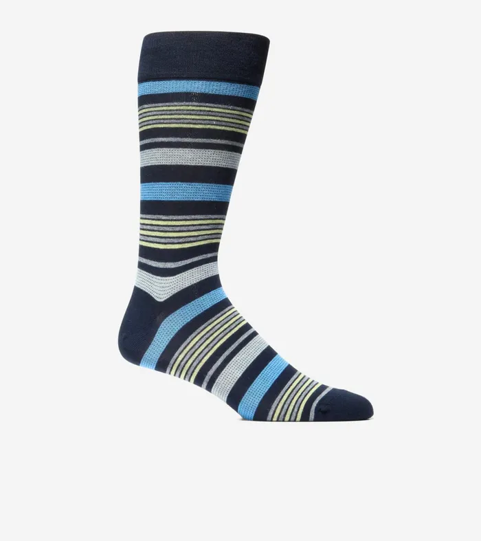 Men Birdseye Stripe Dress Crew Socks Navy Blue Cole Haan Socks