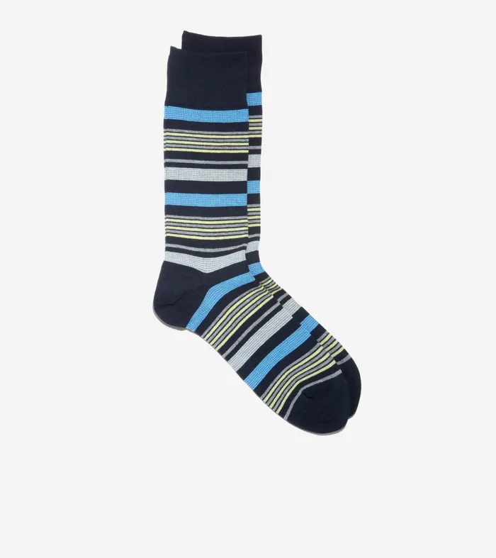 Men Birdseye Stripe Dress Crew Socks Navy Blue Cole Haan Socks