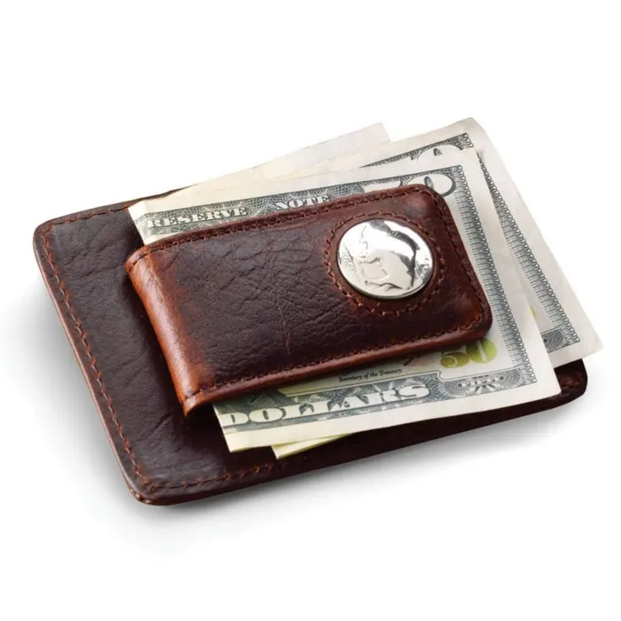 Men Bison BuffaloNickel Money Clip Brown Orvis Wallets