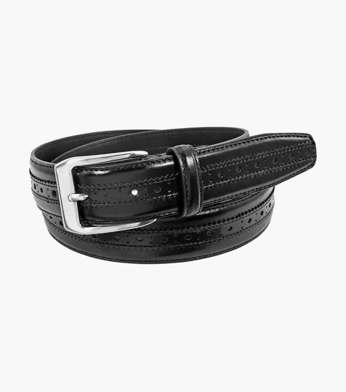Men Boselli Center Brogue Belt Black Florsheim Belts and Suspenders