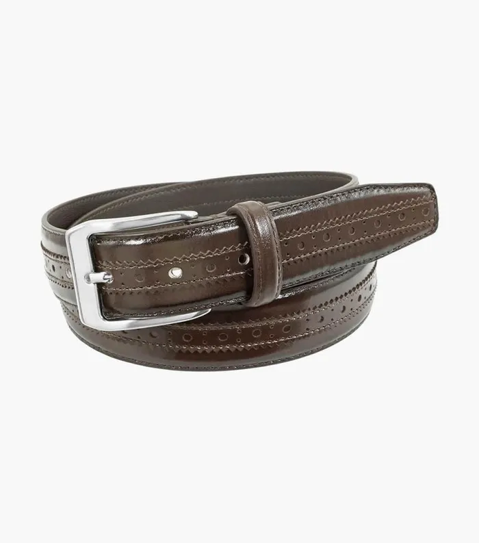 Men Boselli Center Brogue Belt Brown Florsheim Belts and Suspenders