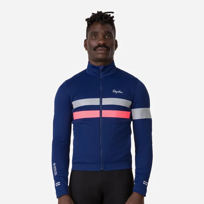 Men Brevet Long Sleeve Windstopper Jersey Navyhivis Pinktansilver Reflectivegrey Bluemushroom Rapha Jerseys