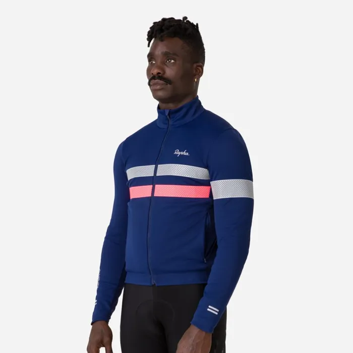 Men Brevet Long Sleeve Windstopper Jersey Navyhivis Pinktansilver Reflectivegrey Bluemushroom Rapha Jerseys